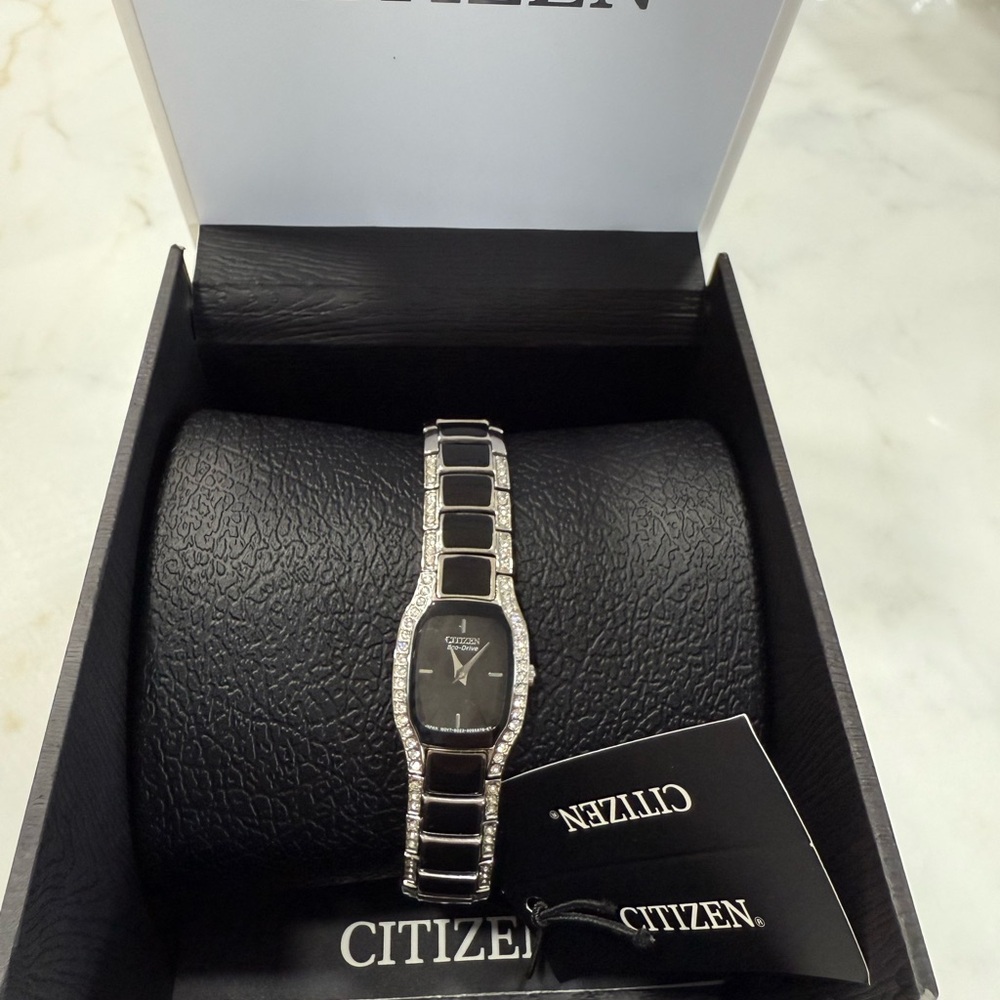 Citizen Black and Silver Watch with Rectangular Case